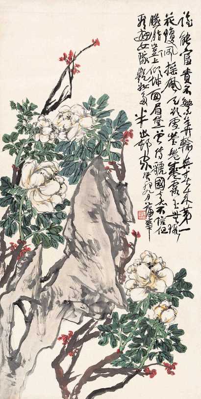 蒲华 富贵寿石图 镜心